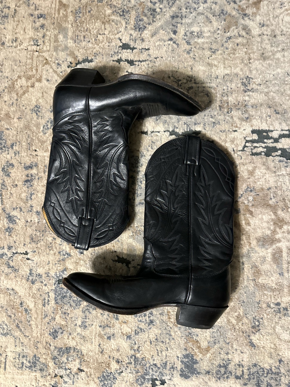 Black Embossed Leather Western Boots